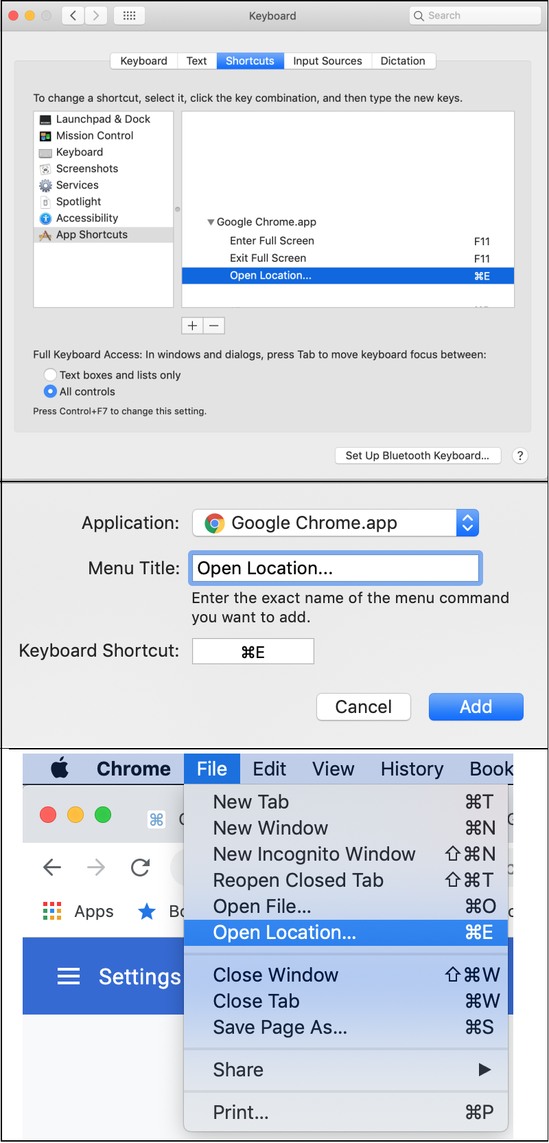 shortcut for back in chrome mac