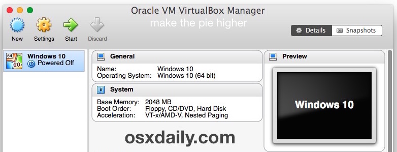 create a virtual box for osx
